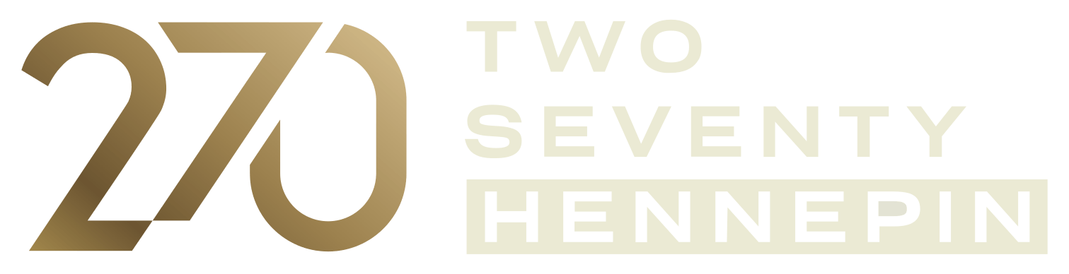 A green sign with the number 270 and the words "Two Seventy" and "Hennepin" in gold.