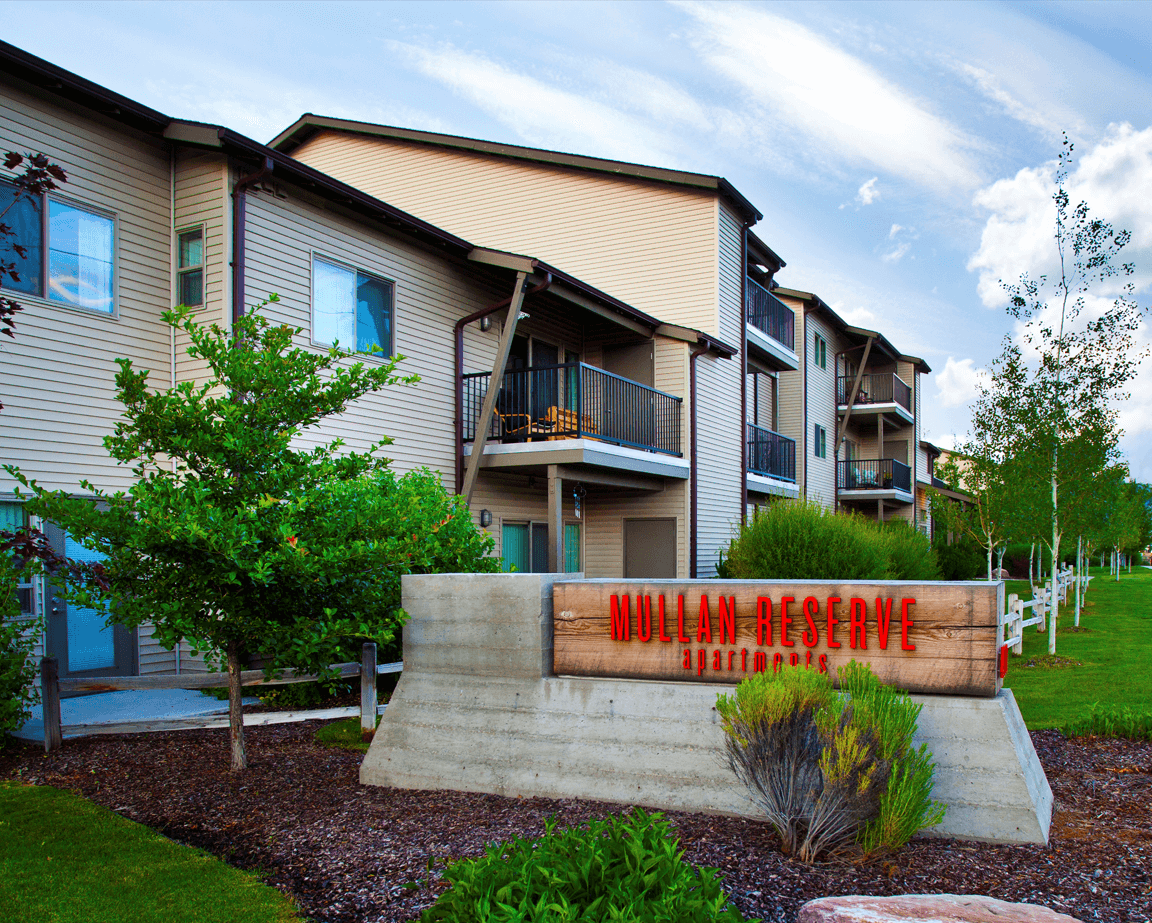 Mullan Reserve welcome sign at Mullan Reserve Apartments in Missoula MT