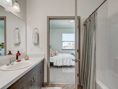 Bathroom With Bedroom View at Jasper Apartments, Idaho, 83642