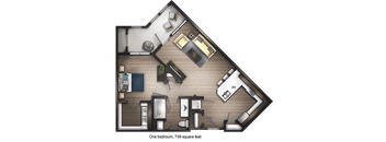 1 bedroom 1 bathroom Rimrock Floor Plan at Avenue C, Billings, MT