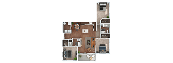 3 Bedroom 2 Bath Floor Plan A at The Expo Apartments, Billings, MT