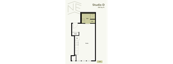 A floor plan for Studio D, which is 359 square feet, is shown with labeled rooms and measurements.
