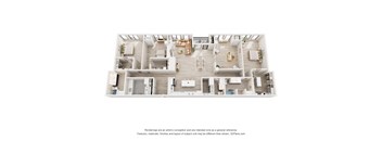 A 3D floor plan of a house with multiple rooms and furniture.