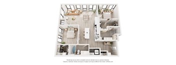 A 3D floor plan of a house with labeled rooms.