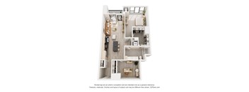 A floor plan of a house with a kitchen, living room, dining room, and two bedrooms.