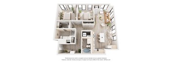 A floor plan of a house with a kitchen, living room, dining room, and bathrooms.