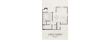 A floor plan of a 1 bedroom, 1 bathroom apartment that is 762 square feet.