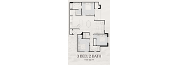 A floor plan of a 3 bedroom, 2 bathroom apartment is 1120 square feet.