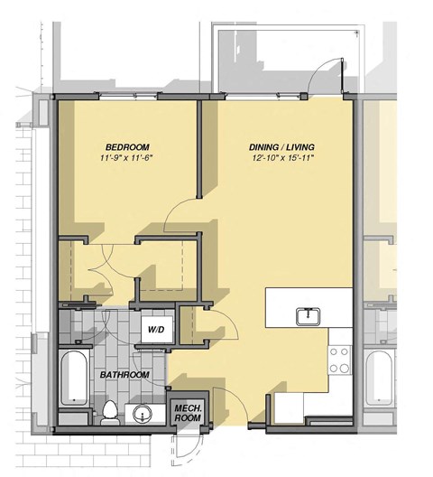 1 Bed 1 Bathroom Floor Plan at Park77 Apartments, Massachusetts