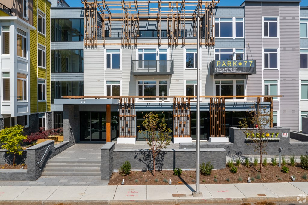 Front entrance at Park77 Apartments, Massachusetts, 02138