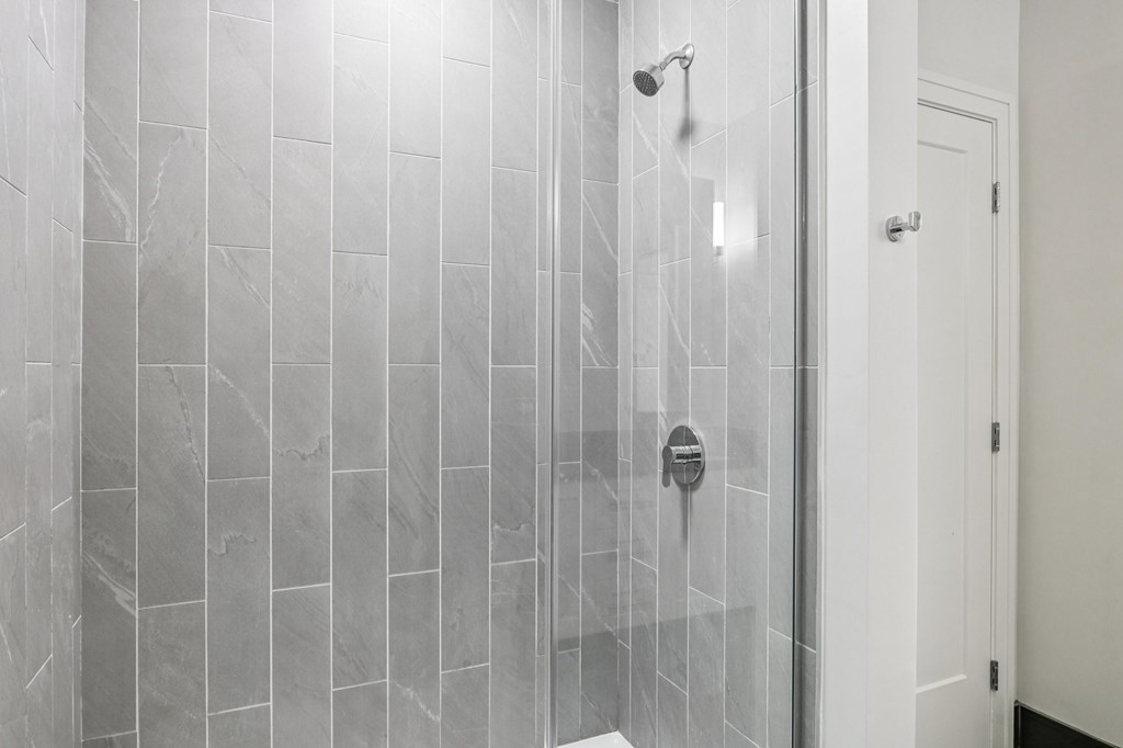 Bathroom with a shower at Park77 Apartments, Cambridge, Massachusetts, 02138