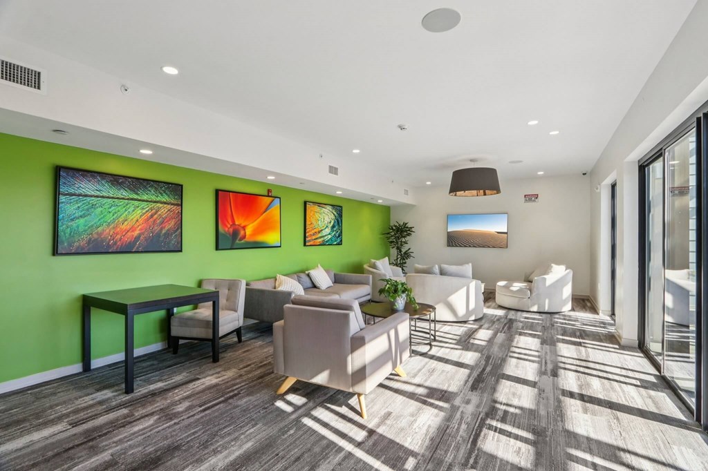 Modern community living room at Park77 Apartments, Massachusetts, 02138