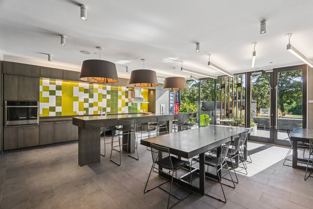 Modern community kitchen at Park77 Apartments, Cambridge, Massachusetts