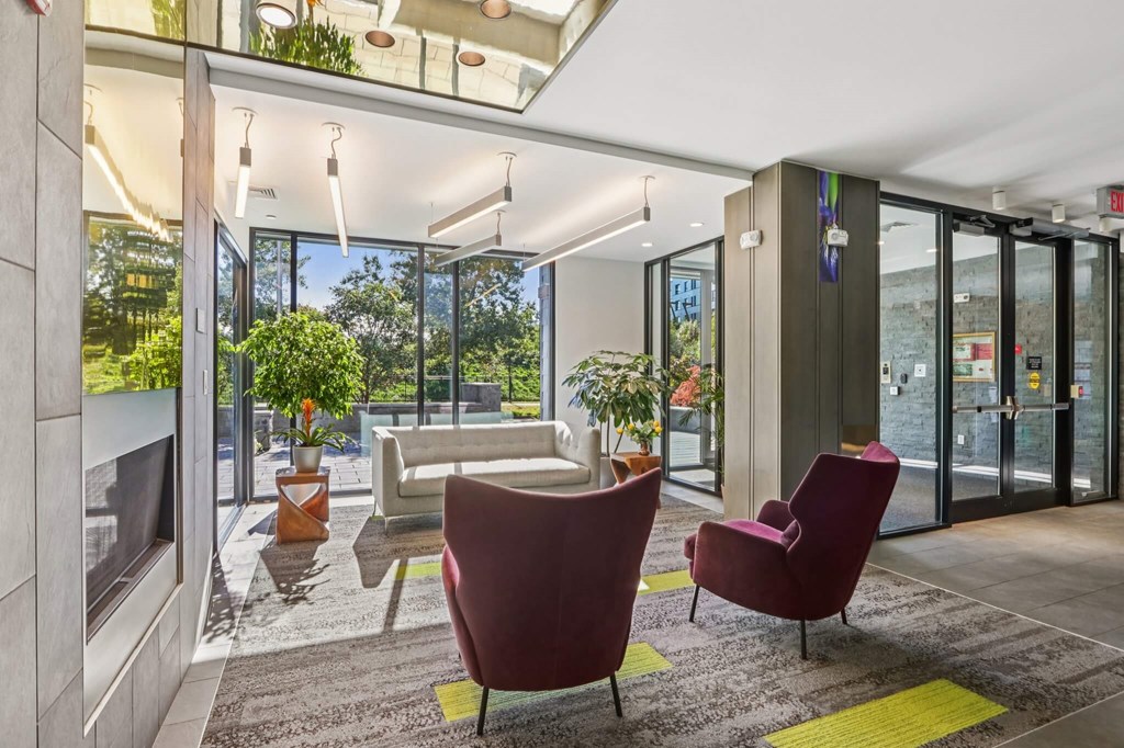 Modern waiting room at Park77 Apartments, Cambridge, MA