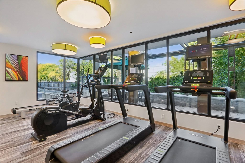 Fitness center with treadmills at Park77 Apartments, Cambridge, MA, 02138