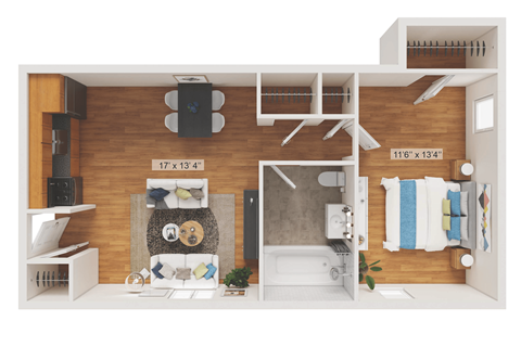 1 Bedroom Floor Plan at Garwood Gardens Apartments, New Jersey, 07027
