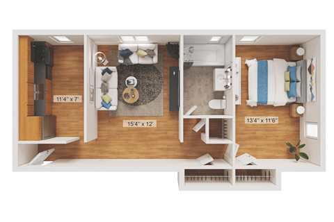 1 Bed 1 Bath Floor Plan at Garwood Gardens Apartments, Garwood, NJ 07027