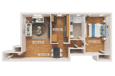1 Bedroom 1 Bath Floor Plan at Garwood Gardens Apartments, Garwood, NJ