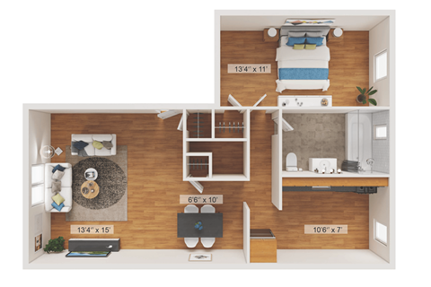 1 Bedroom 1 Bathroom Floor Plan at Garwood Gardens Apartments, Garwood, 07027