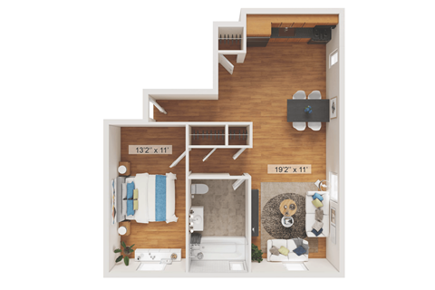 1 Bedroom 1 Bathroom Floor Plan at Garwood Gardens Apartments, Garwood New Jersey