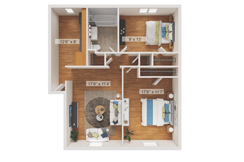 2 Bedroom Floor Plan at Garwood Gardens Apartments, Garwood