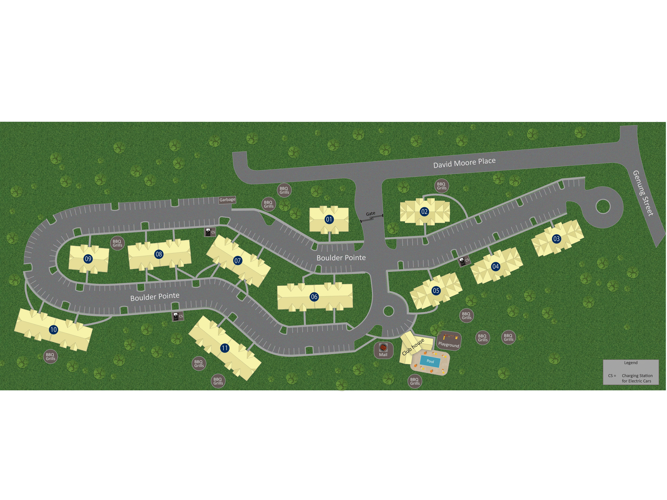 a site plan of a camp site with roads and buildings