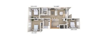 A diagram of a house layout with dimensions.