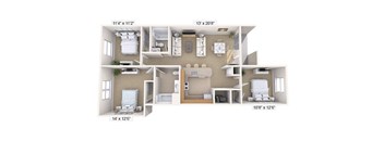 A diagram of a house layout with dimensions.