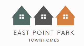 an image of three houses with the words east point park townhomes on a white background