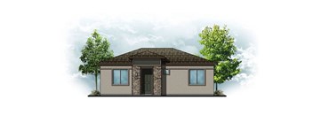 a rendering of a small house with a roof and a tree