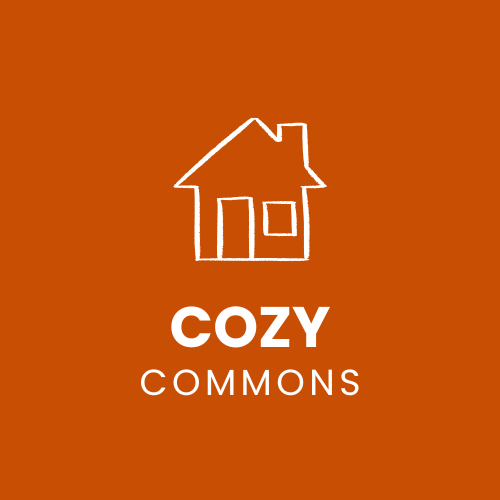 A graphic of a house with the words "COZY COMMONS" below it.