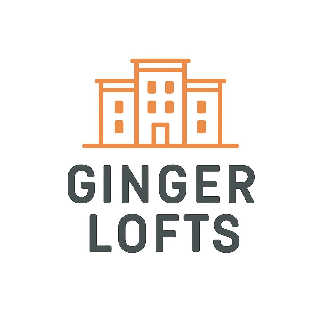 A graphic of a building with the words "GINGER LOFTS" below it.