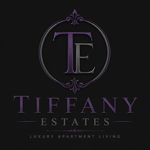 The image is a logo for Tiffany Estates, a luxury apartment living company.
