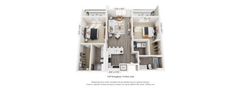 A floor plan of a house with three bedrooms, a living room, a kitchen, and a bathroom.