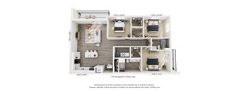 A floor plan of a one-bedroom apartment with a living room, kitchen, and bathroom.