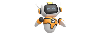 A cartoon robot with a white and orange body and a smiling face.