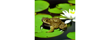 a frog on a lily pad in a pond
