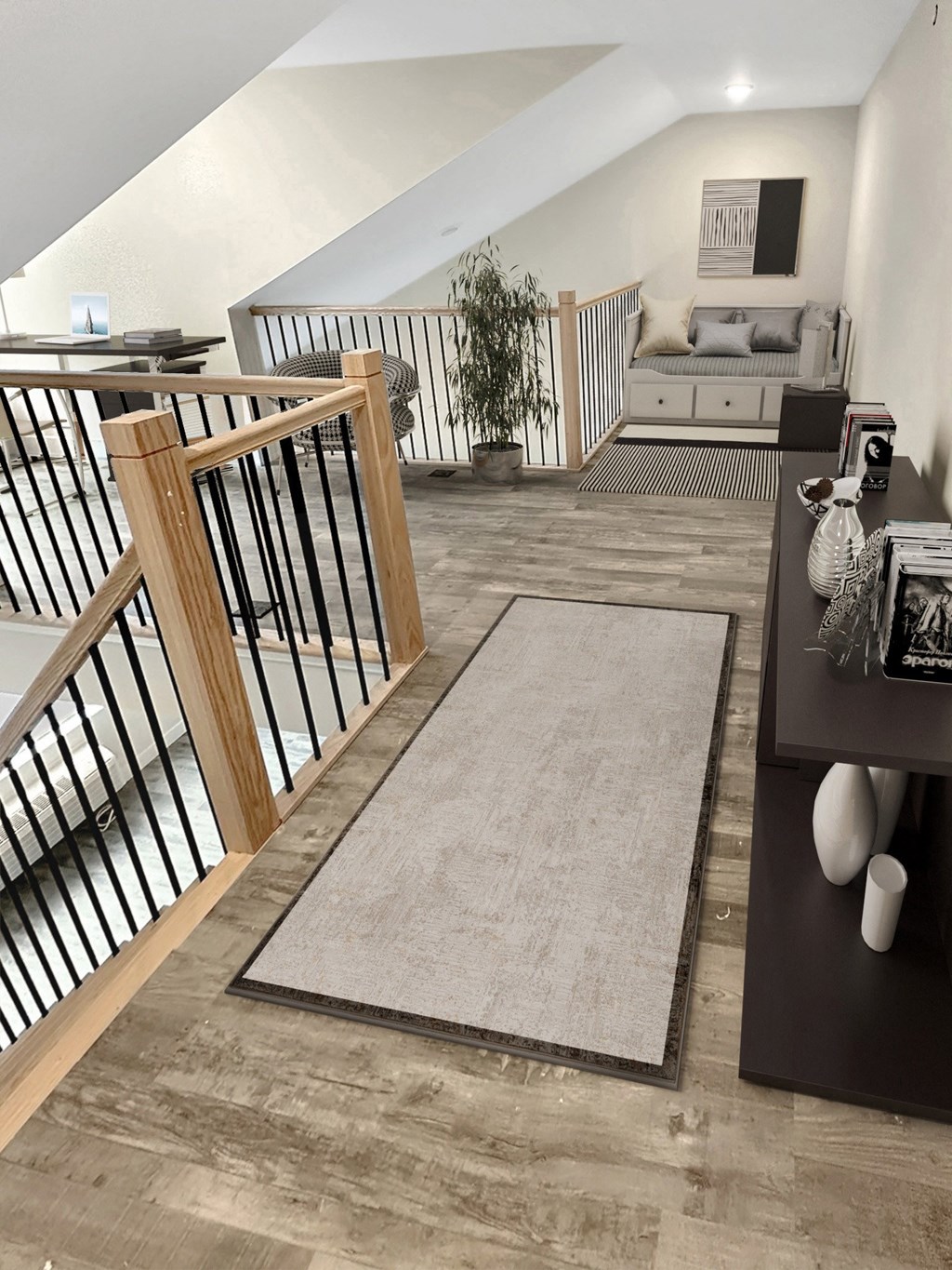 a view of the living room from the loft