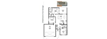 A floor plan for a home with three bedrooms and two car garages.