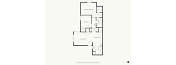 A floor plan of a house with a primary bedroom, bedroom, living room, dining area, and a bathroom.