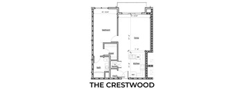A black and white image of a floor plan for a one bedroom apartment.