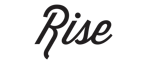 A black and white image of the word "Rise" in a stylized font.