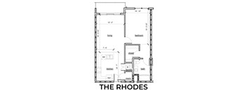 A black and white image of a floor plan for a one bedroom apartment.