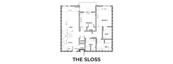 A floor plan of a small apartment with two bedrooms, a living room, a kitchen, a bathroom, a laundry room, and a mechanical room.