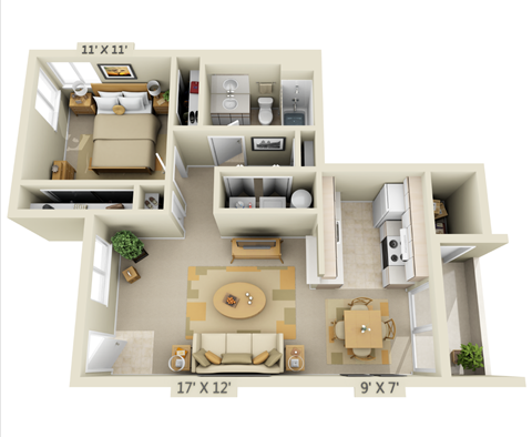 1x1 Floorplan at St. Mary's Woods Apartments, Oregon