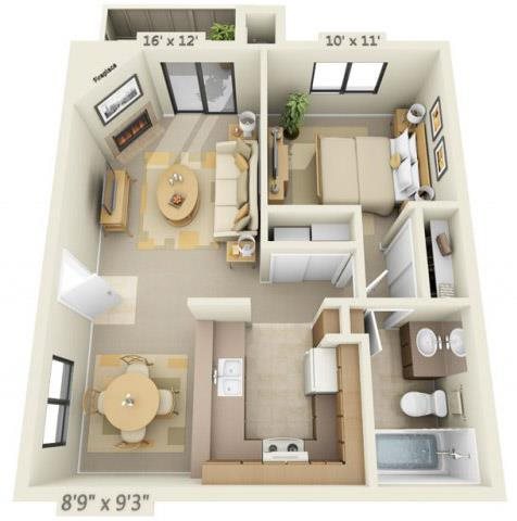 Sierra Glen 1x1 Floor Plan 634 Square Feet