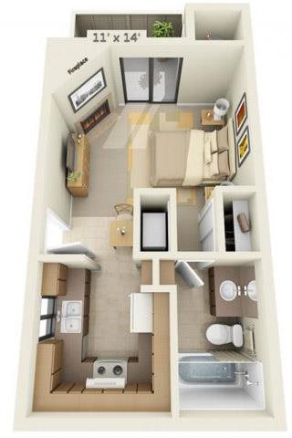 Sierra Glen Studio 0x1 Floor Plan 420 Square Feet