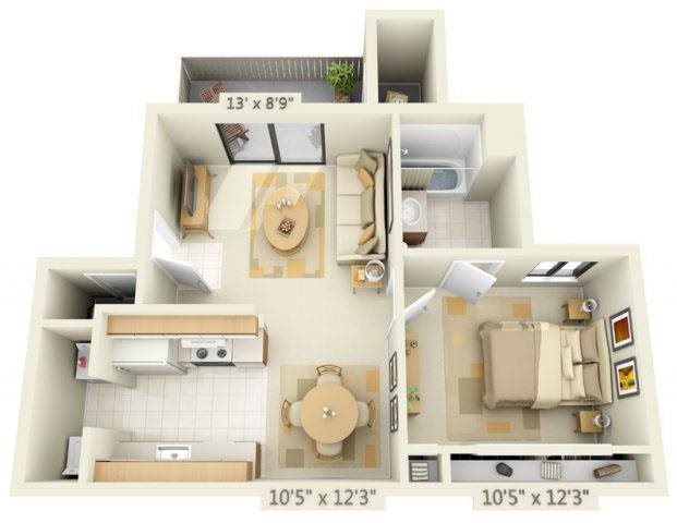 Zinfandel Village Apartments 1x1 Floor Plan 615 Square Feet