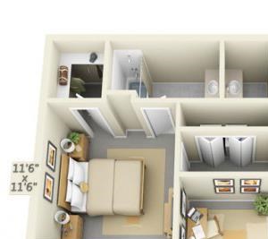 Autumn Oaks Apartments Canyon2 2x2 Floor Plan 945 Square Feet