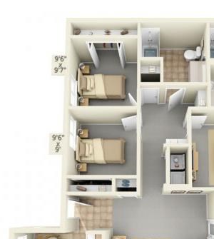 Autumn Oaks Apartments Scarlet 3x2 Floor Plan 1138 Square Feet